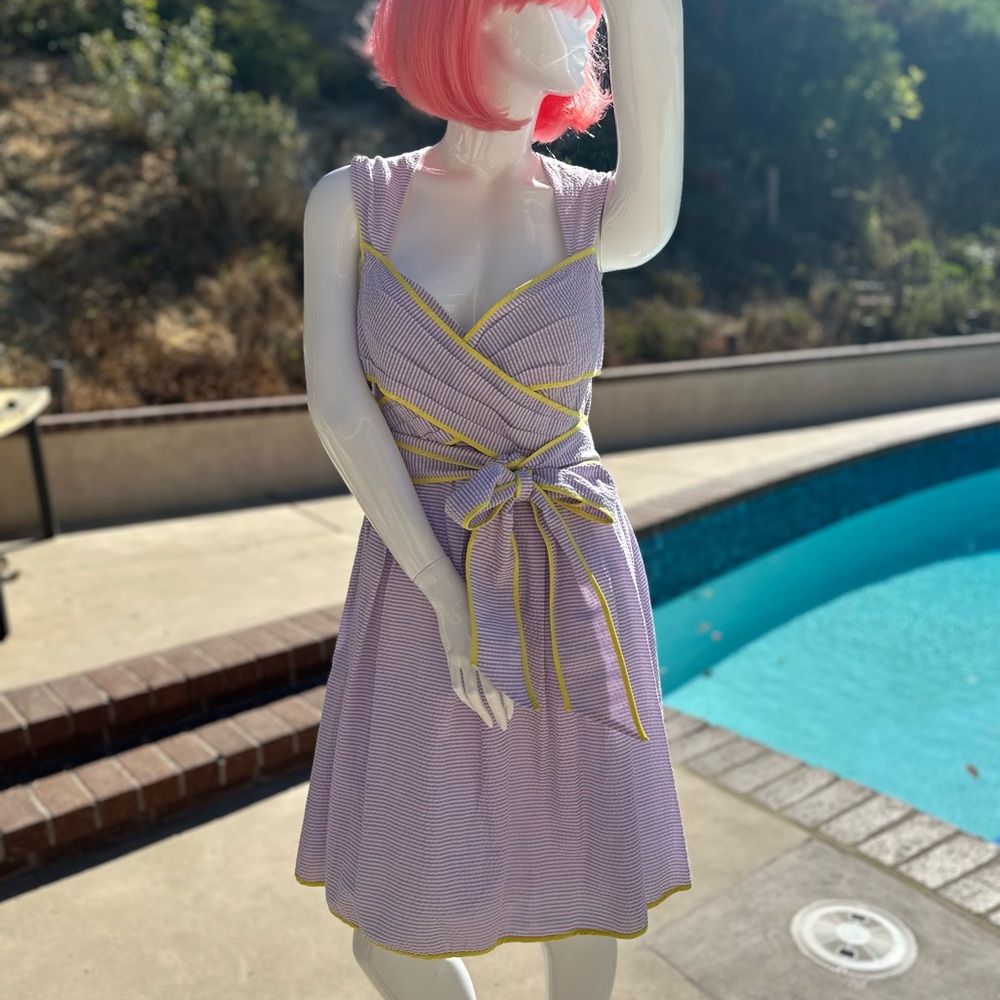 JESSICA SIMPSON Purple and White Striped Seersucker Dress